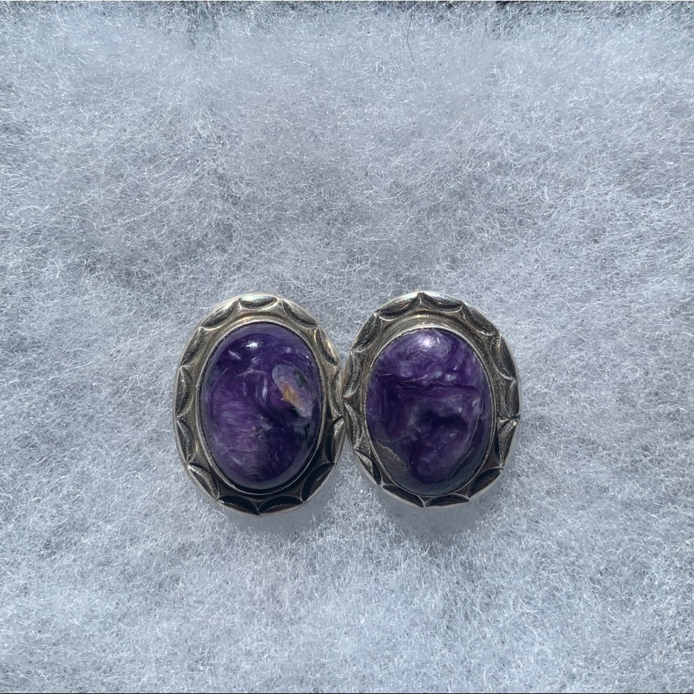 Charoite Stone Stud Earrings
